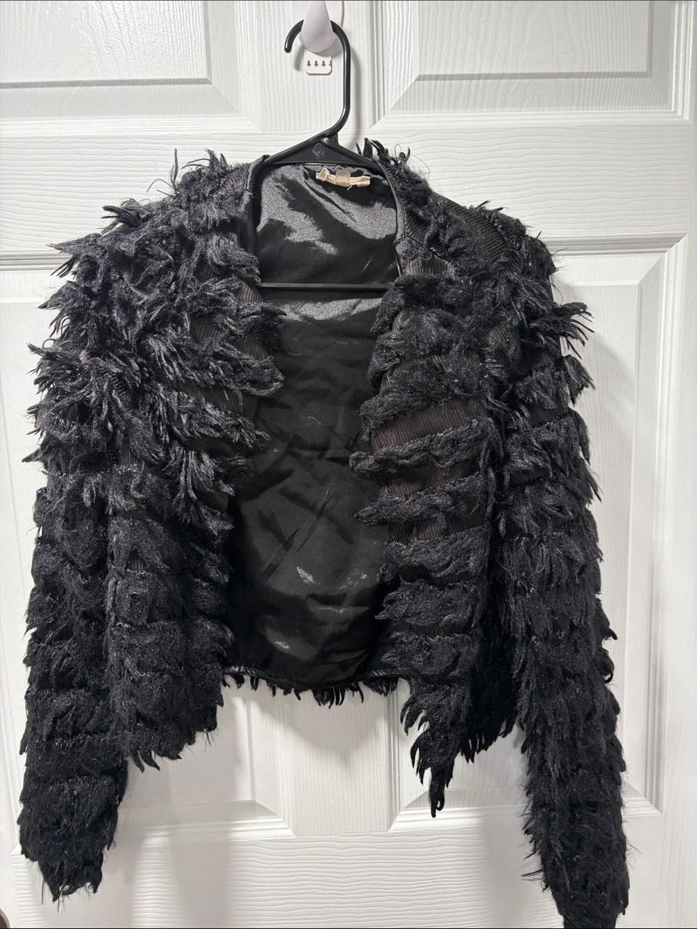Altar'd State Black Shaggy Faux Fur Cropped Jacket Tiered Y2K XS